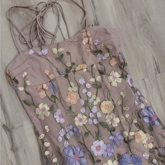 Showpo Floral Embroidered Dress - Purple and Pink - Picture 2 of 9